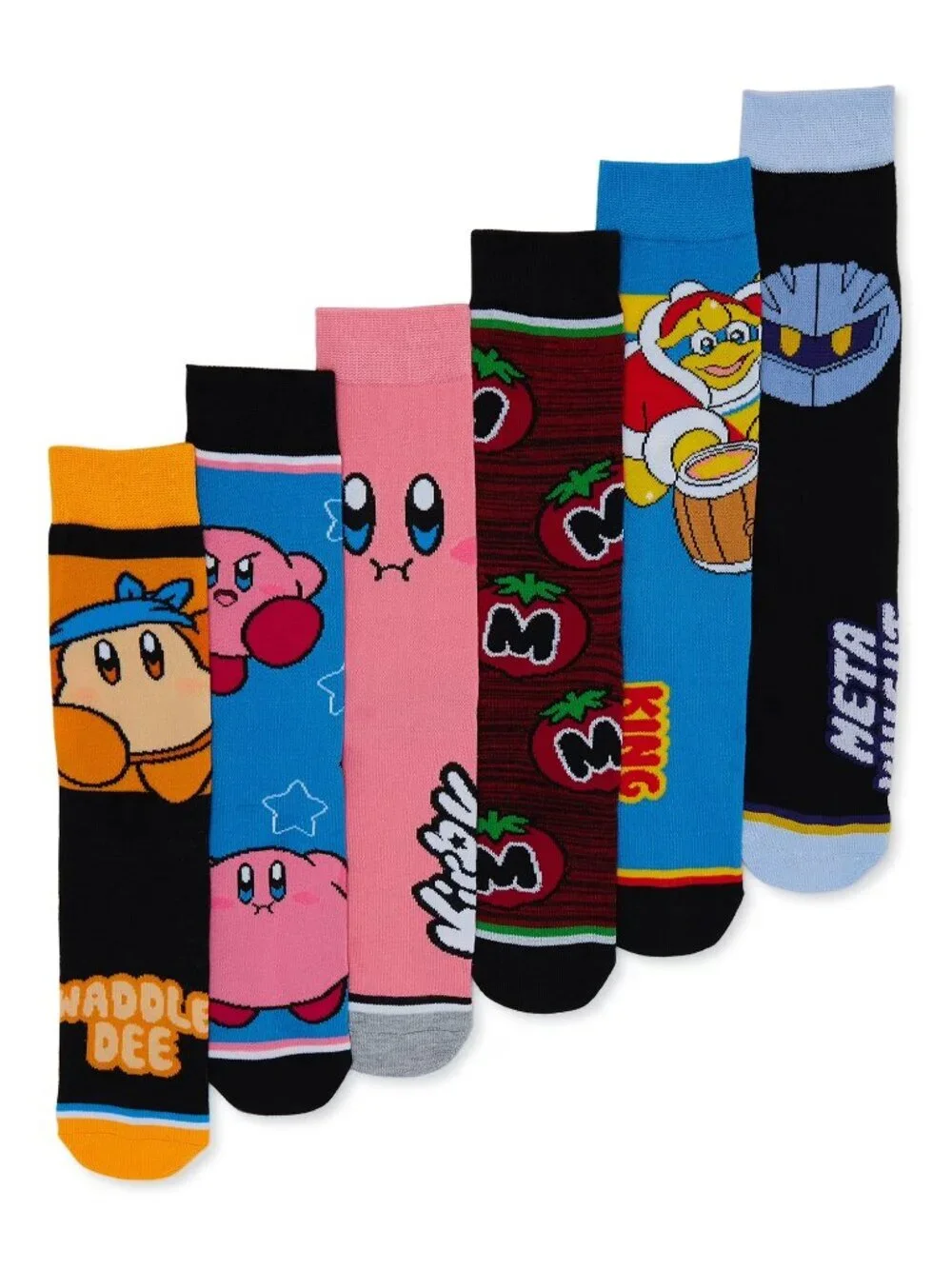 Kirby Men's Graphic Crew Socks 6-Pack Nintendo Casual Crew Socks Size 8-12